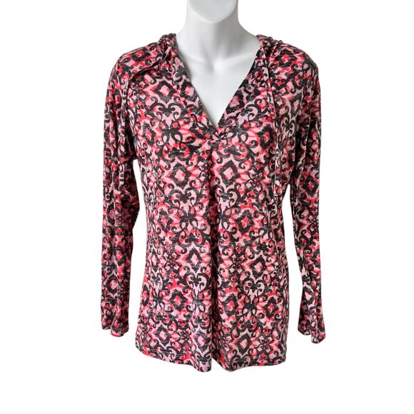 Beachy Hooded Swimsuit Cover Up Women M/L Red Pink Long Sleeve Vacation Colorful - Picture 12 of 14